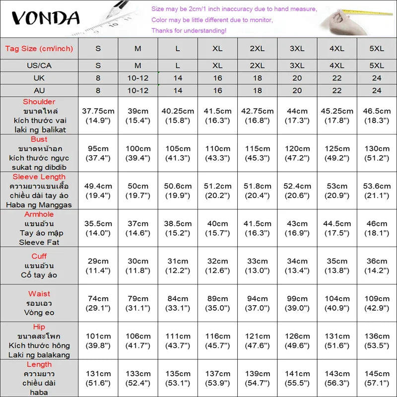 Back view of the Plus Size 5XL Bohemian Maxi Long Dress by VONDA, showcasing the O-neckline and elegant silhouette, crafted from 100% polyester for a luxurious feel.