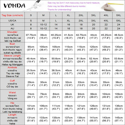 Back view of the Plus Size 5XL Bohemian Maxi Long Dress by VONDA, showcasing the O-neckline and elegant silhouette, crafted from 100% polyester for a luxurious feel.