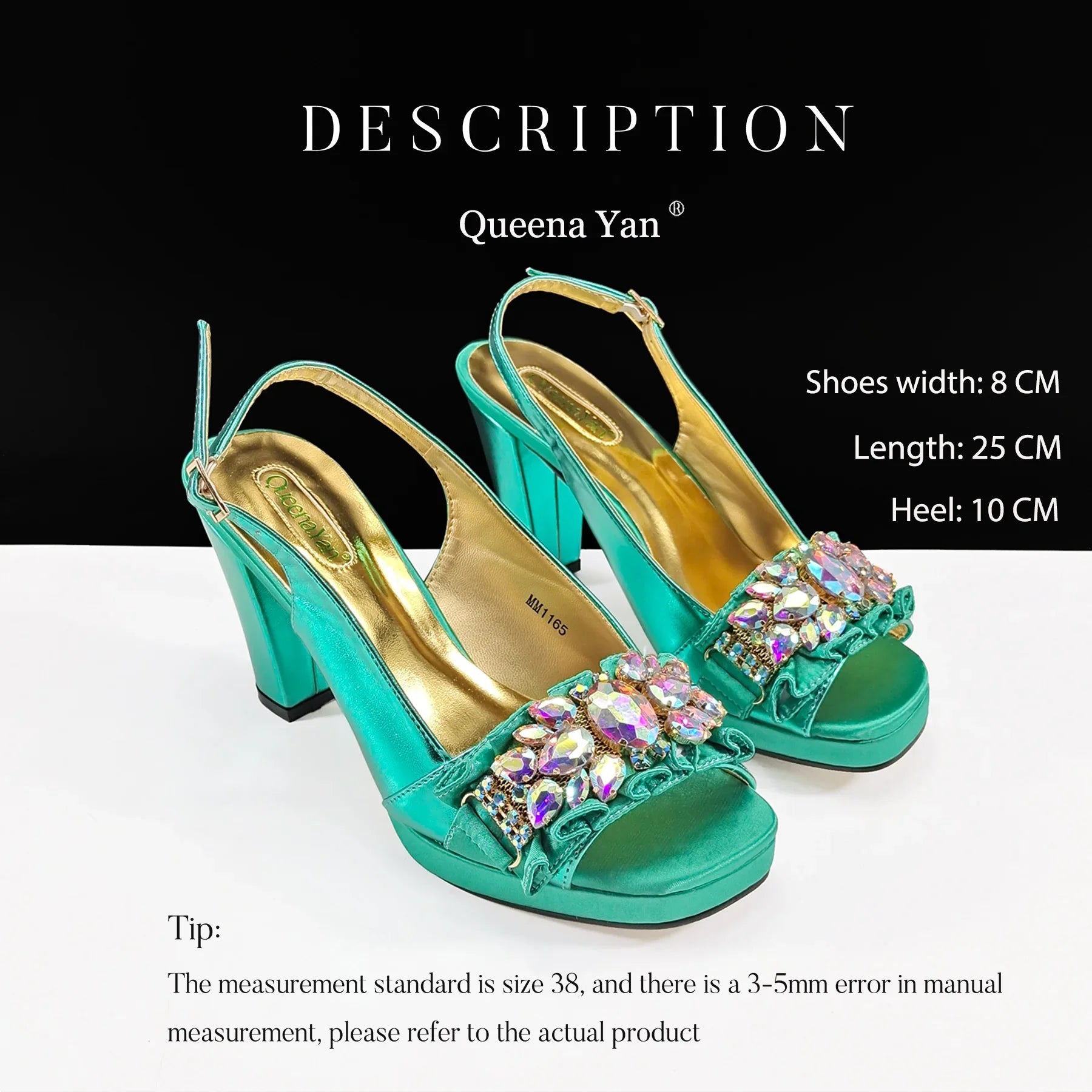 Stylish ensemble featuring Queena Yan Gold High Heels and matching handbag, embodying refined luxury and perfect for glamorous parties and special occasions.