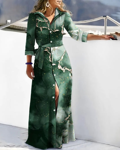 Stylish A-line silhouette of a chic autumn dress, perfect for office wear, enhanced by a flattering natural waistline and full sleeves.