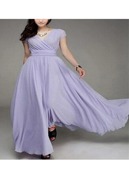 Detail shot showcasing the slim fit silhouette and smooth fabric of the elegant chiffon dress ideal for upscale fashion.