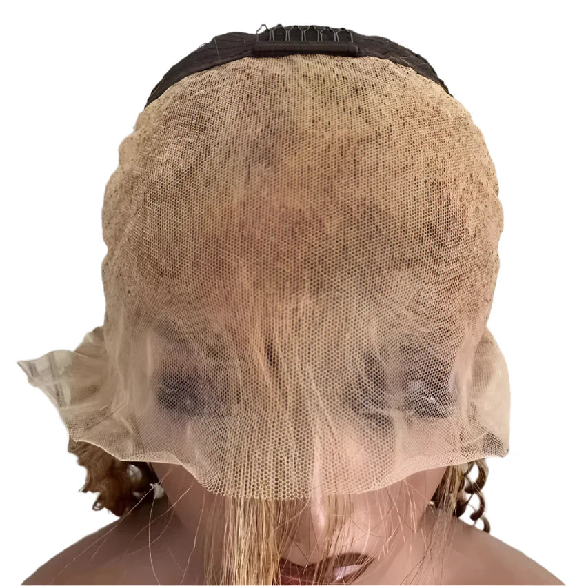 Gorgeous 200 density Swiss lace front wig designed for women, showcasing a beautiful deep wave style and made with high-quality Remy human hair in an elegant 27# light brown colour, ideal for a seamless, glueless wear.