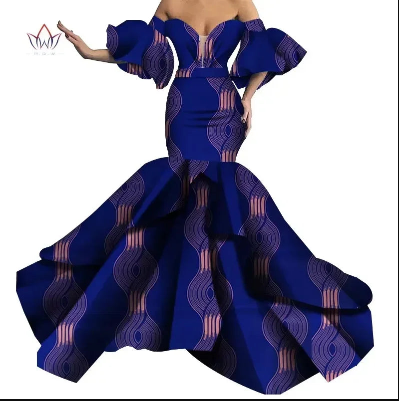 Stunning cotton African clothing with intricate designs, ideal for stylish women looking for unique evening wear.