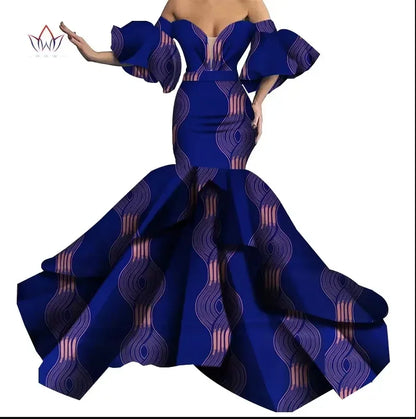 Stunning cotton African clothing with intricate designs, ideal for stylish women looking for unique evening wear.