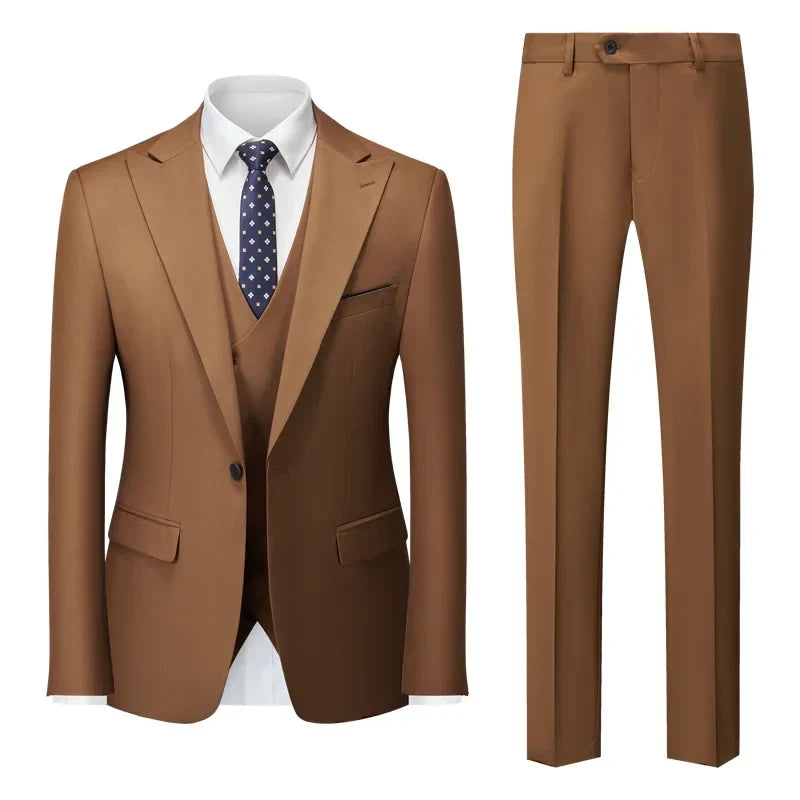 Showcasing the flattering fit and luxurious material of an Italian slim fit suit, designed for the modern gentleman, available in sizes M to 5XL.