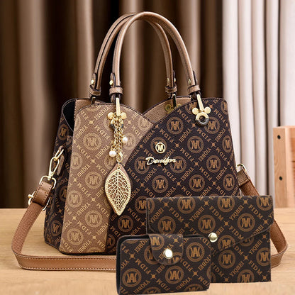 Lifestyle image of a woman carrying an ivory white faux leather tote bag set, exuding luxury and elegance for everyday use.