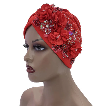 Elegant African turban cap adorned with sparkling rhinestone accents, designed for women with a head circumference of 56-58cm.