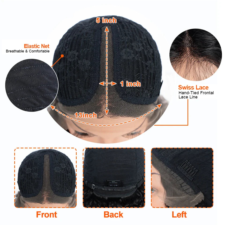 Model wearing a Luxury 180D Body Wave Lace Front Wig, illustrating the versatility and glamour of 18-24 inch Brazilian hair with a natural appearance.