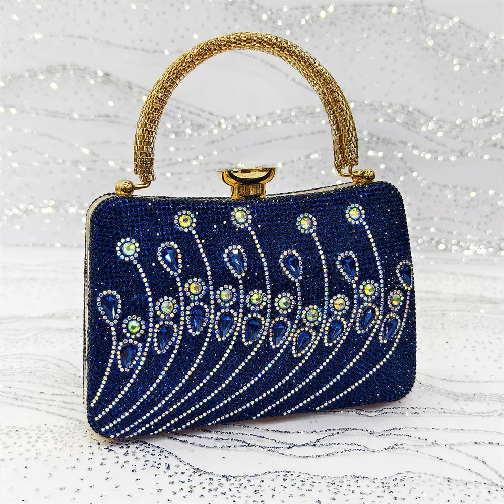 Stylish matching handbag showcasing luxe rhinestone detailing, designed to complement elegant women's pumps.