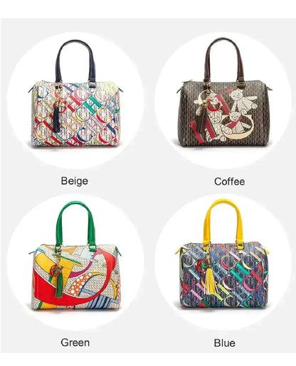 Stunning soft PVC women's crossbody bag featuring playful appliques and cartoon prints, combining functionality with fashion.