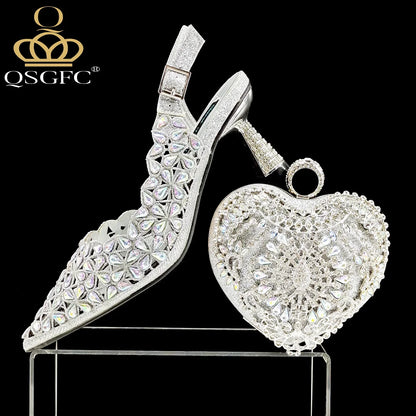 Stylish fuchsia matching bag set with luxurious details, perfectly paired with QSGFC Women's Heel Pumps for confident fashion statements.