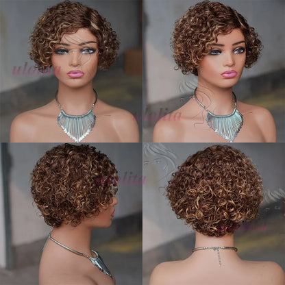 Detailed texture of the Ombre Blonde Curly Wig, illustrating the premium quality Brazilian hair and its luxurious appearance in natural light.