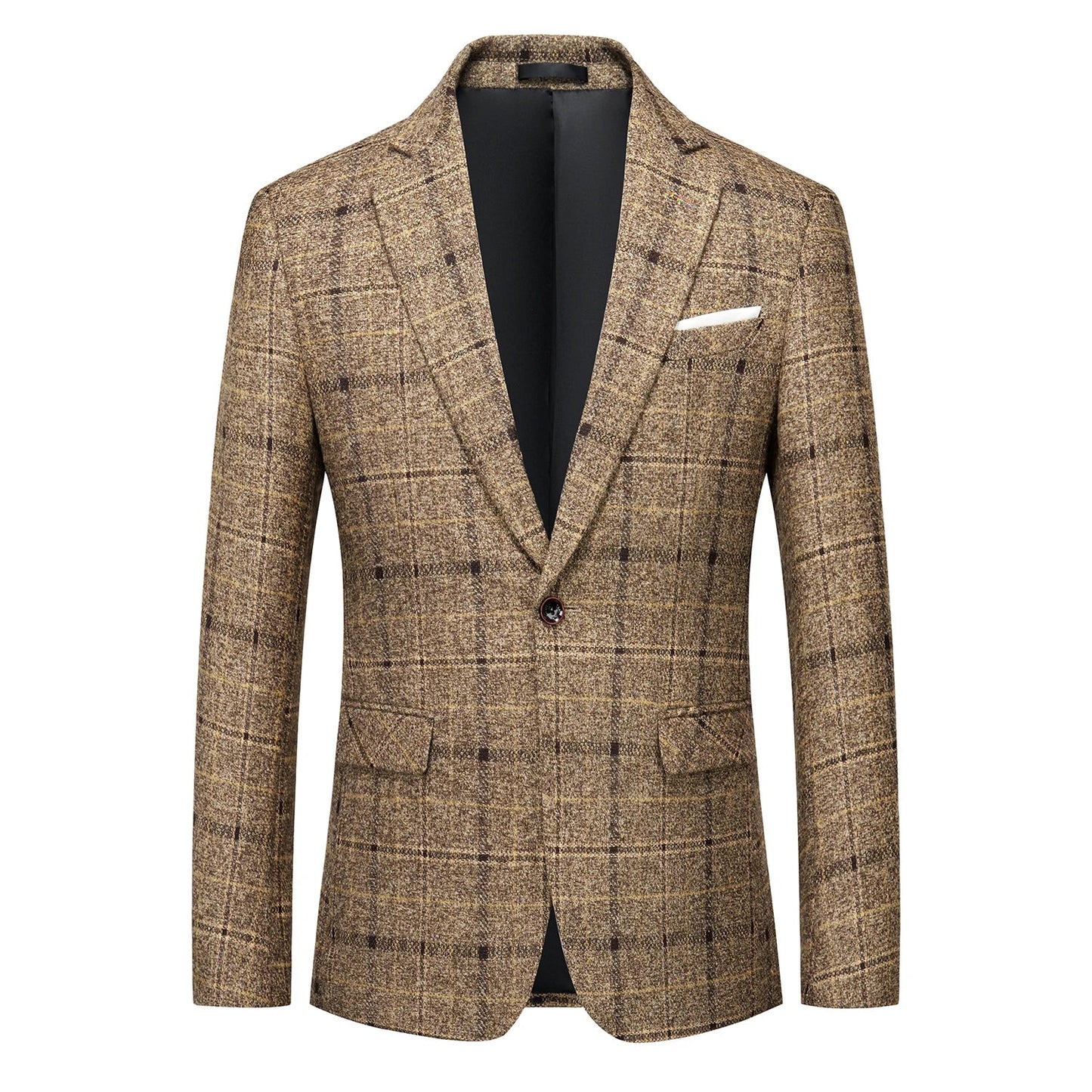 Fashionable men's suit set with a single breasted closure, showcasing a flattering skinny fit for a sophisticated look.