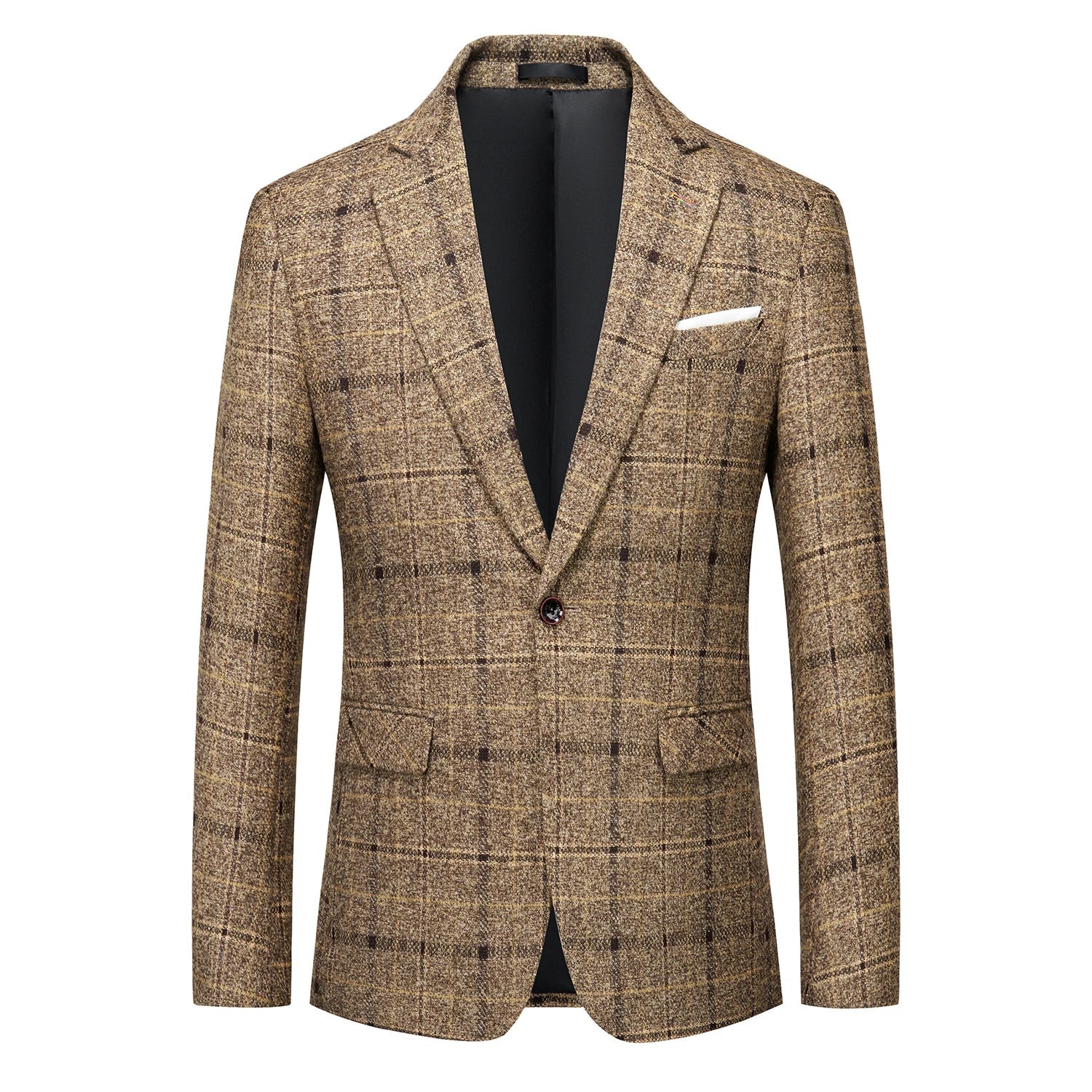 Fashionable men's suit set with a single breasted closure, showcasing a flattering skinny fit for a sophisticated look.