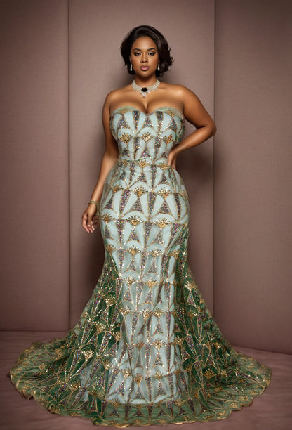 Close-up of exquisite Kalume African lace fabric showing fine craftsmanship, perfect for customized wedding dress designs.