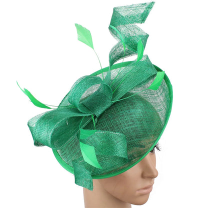 Stylish sinamay hat with delicate embellishments, suitable for church events, cocktail gatherings, and horse races.