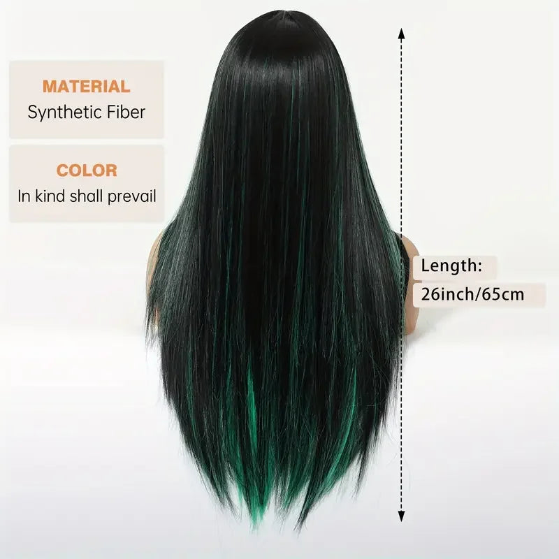 Heat resistant black and red synthetic wig featuring a straight texture, suitable for fashion-forward women.