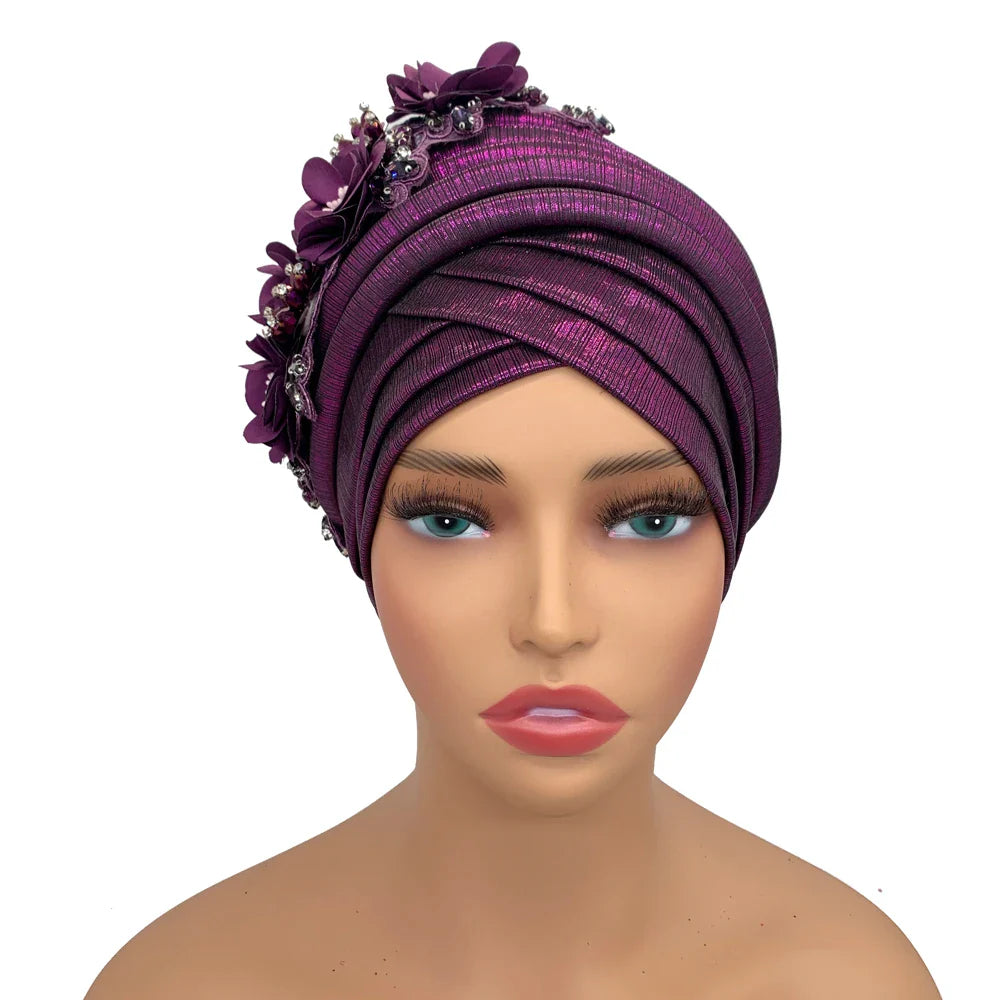 Sleek Auto Gele headtie design offering comfort and style for mature women.