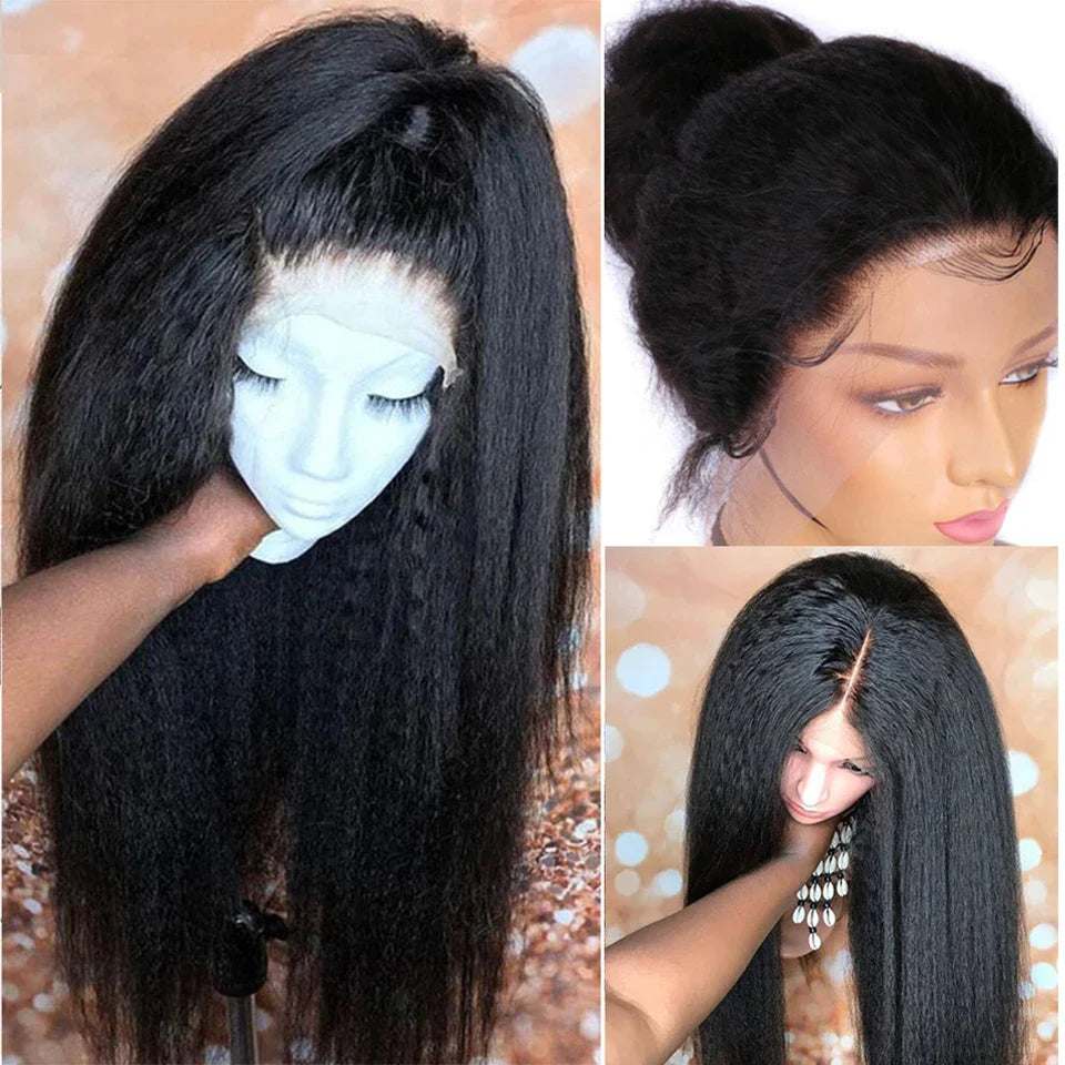 High-quality straight lace wig for black women, offering fullness and thickness with a glamorous 150% density, available in dark shades.