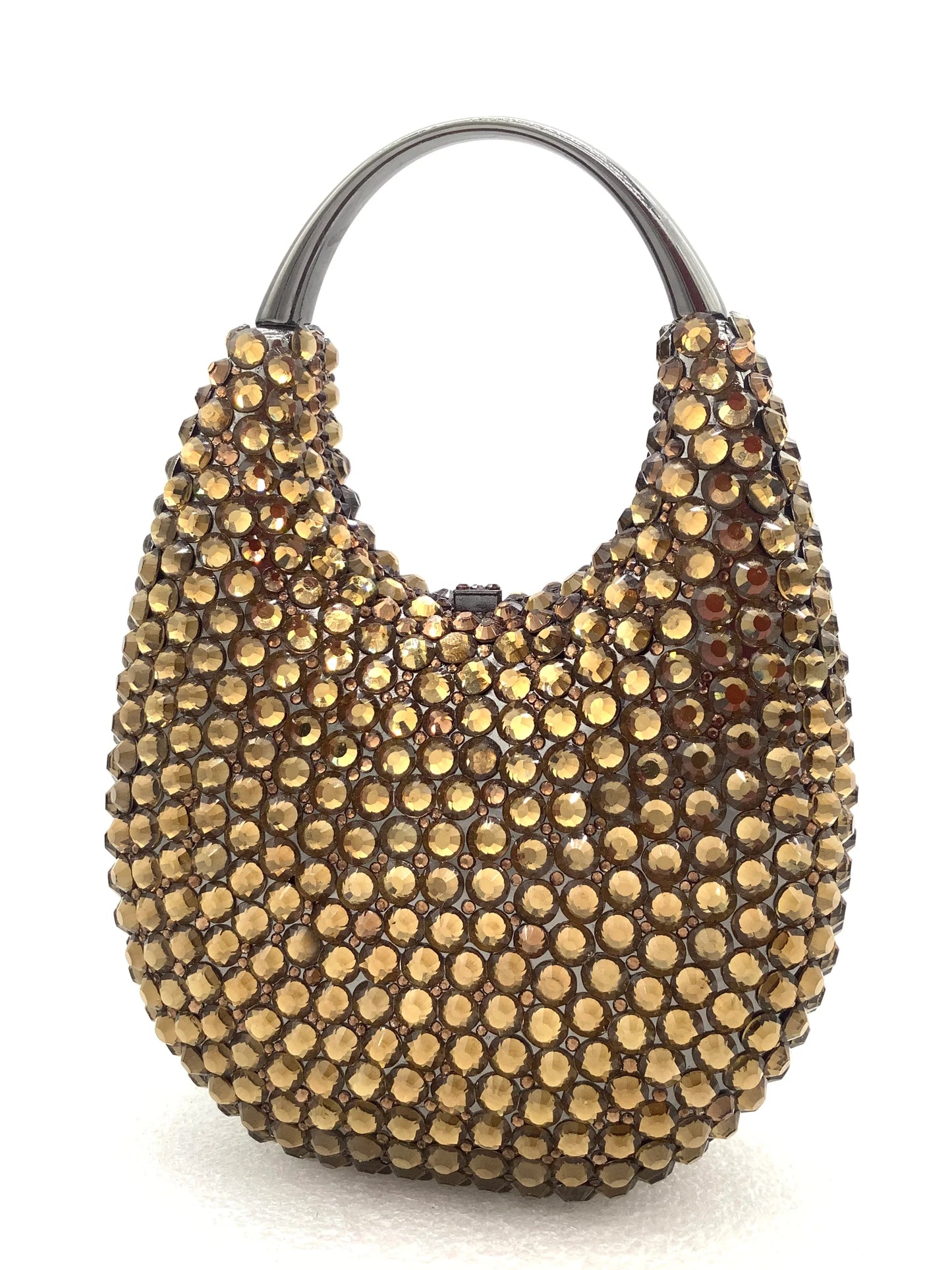 High-end women's evening minaudiere clutch bag, crafted with a hard metallic exterior and genuine leather lining, a statement piece for fashionable women.