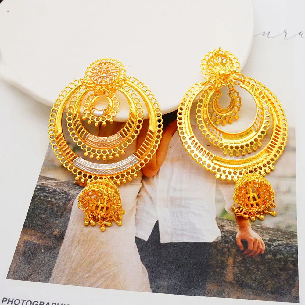 Elegant Trendy Bohemia Long Tassel Earrings for Women showcasing intricate geometric designs for a luxurious wedding look.
