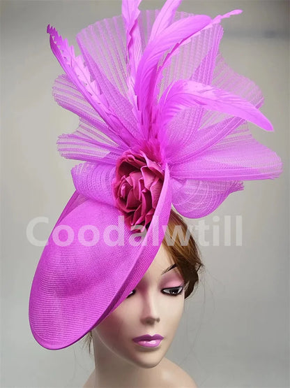 Luxurious linen fascinator with a fashionable design, suitable for women attending high-class gatherings and special occasions.
