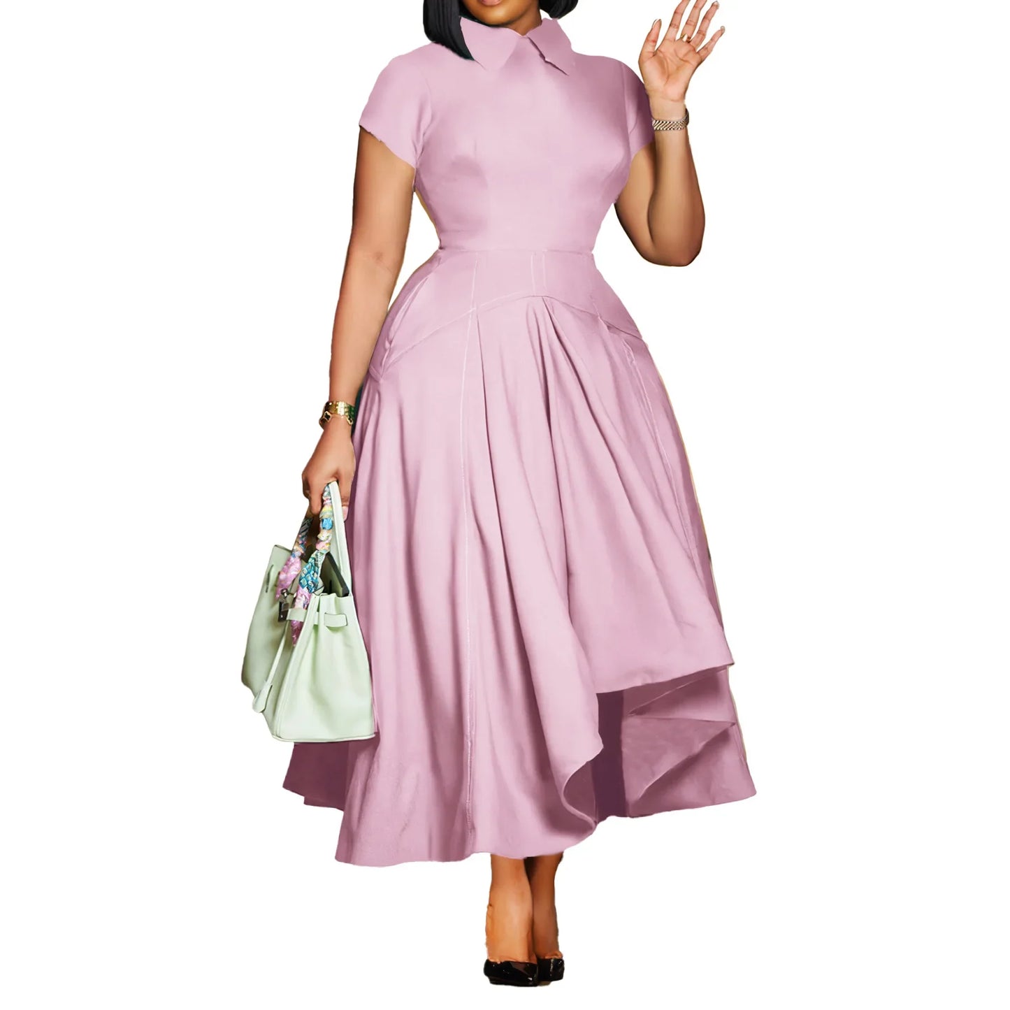 Fashionable knee-length evening dress for women, with slight stretch and a sophisticated design, perfect for office and formal gatherings.