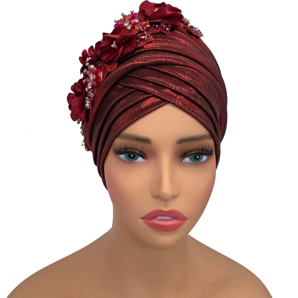 Sophisticated head wrap for women featuring exquisite diamond decoration, ideal for special events.
