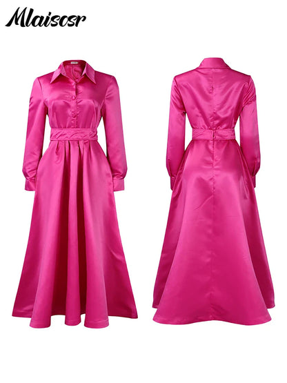 Mlaiscsr Elegant Midi Dress in an autumn/winter styling, highlighting the pleated design and loose fit for sophisticated comfort.