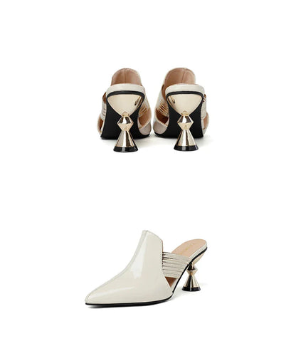 Chic green high heel mules with a striking metal heel, designed for fashionable women looking for sophistication.