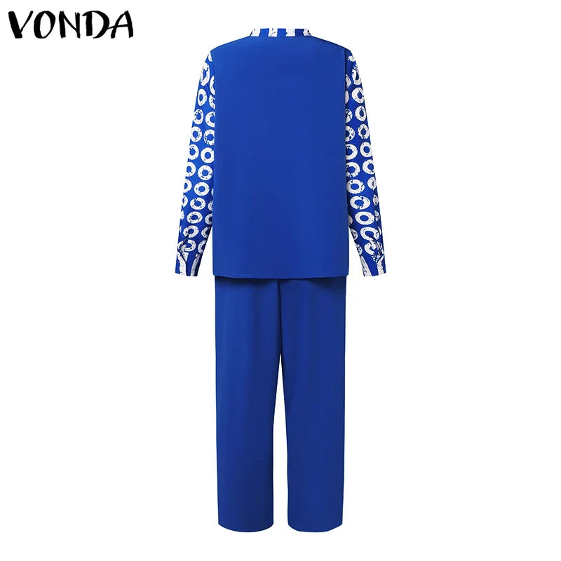 VONDA women's 5XL matching set in luxurious polyester and spandex blend, perfect for autumn and winter, ideal for parties and casual outings.