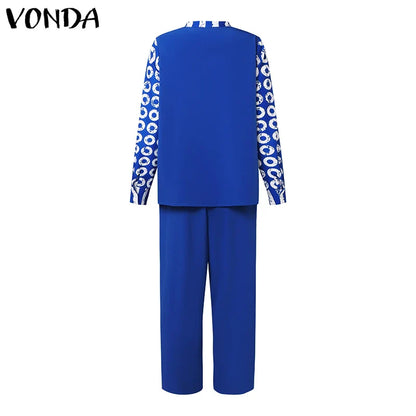 VONDA women's 5XL matching set in luxurious polyester and spandex blend, perfect for autumn and winter, ideal for parties and casual outings.