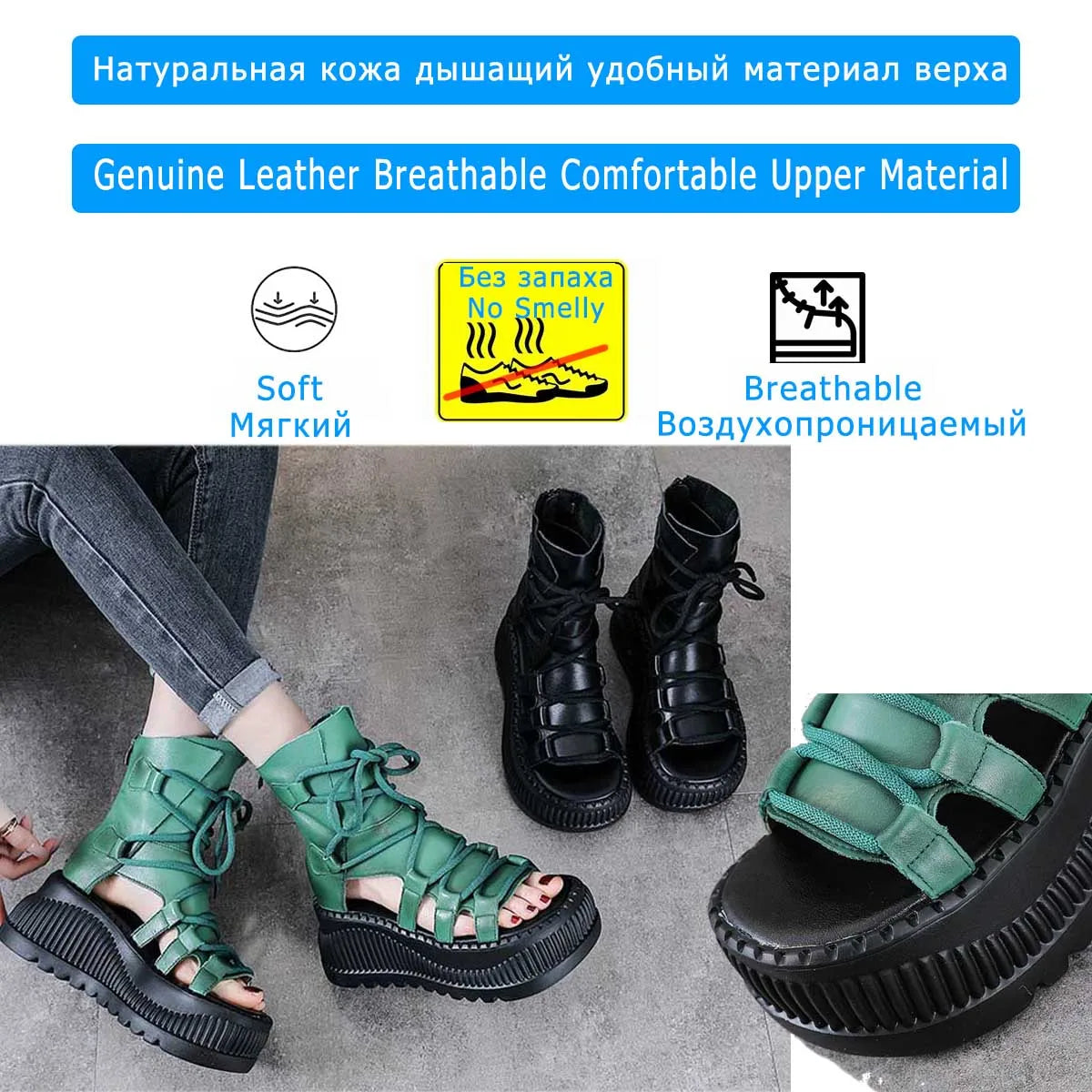 Elegant Koznoy 8cm Ethnic Cow Leather Hollow Peep Toe Wedge Ankle Booties for Women, showcasing breathable summer fashion with a chic design.