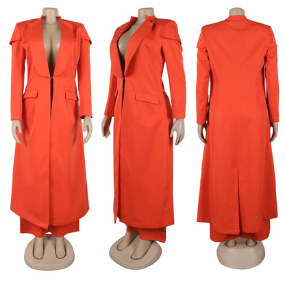 Complete set of Women's Blazer Coat and Wide Leg Pants, epitomising elegance and sophistication, ideal for the discerning autumn/winter wardrobe.