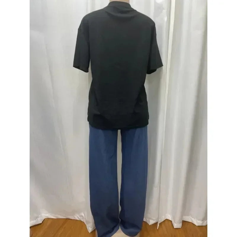 Full view of the women's African Dashiki denim set, featuring a sophisticated design and flattering fit for versatile summer fashion.