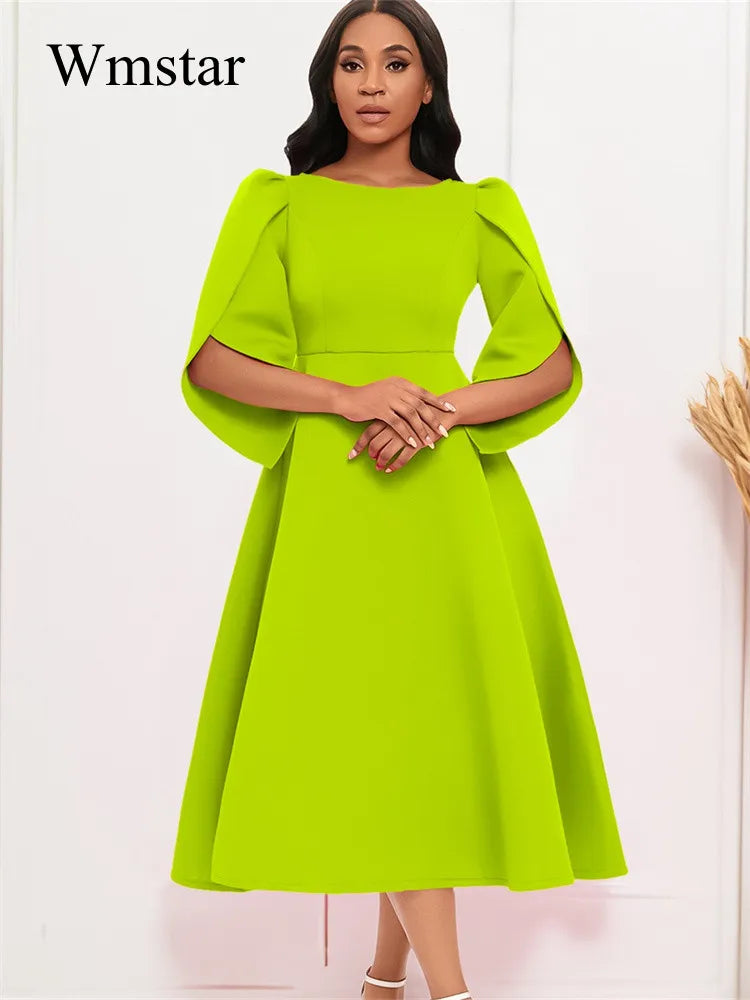 Wmstar Women's Elegant A-Line Banquet Dress showcasing a large swing skirt in a luxurious setting, ideal for summer fashion and formal occasions.