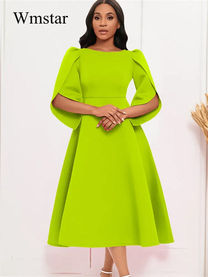 Wmstar Women's Elegant A-Line Banquet Dress showcasing a large swing skirt in a luxurious setting, ideal for summer fashion and formal occasions.
