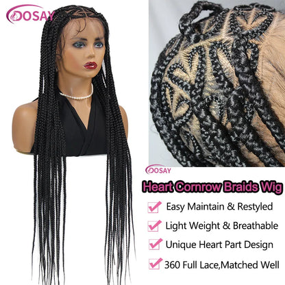 Model wearing a Luxury 36-Inch Heart Box Braids Lace Wig, demonstrating elegance and style for a daily wear look.