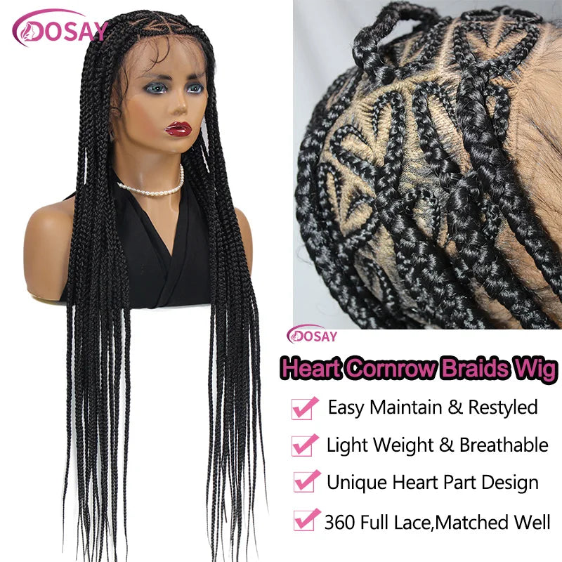Stylish display of the 36-inch Premium Heart Box Braided Lace Front Wig on a mannequin, illustrating the beautiful black and blonde colours blended seamlessly for a fashionable look.