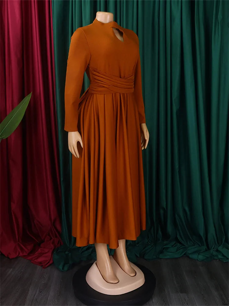 Sophisticated view of Wmstar Plus Size Women's African Dress featuring knee-length cut and half high collar, perfect for stylish events.