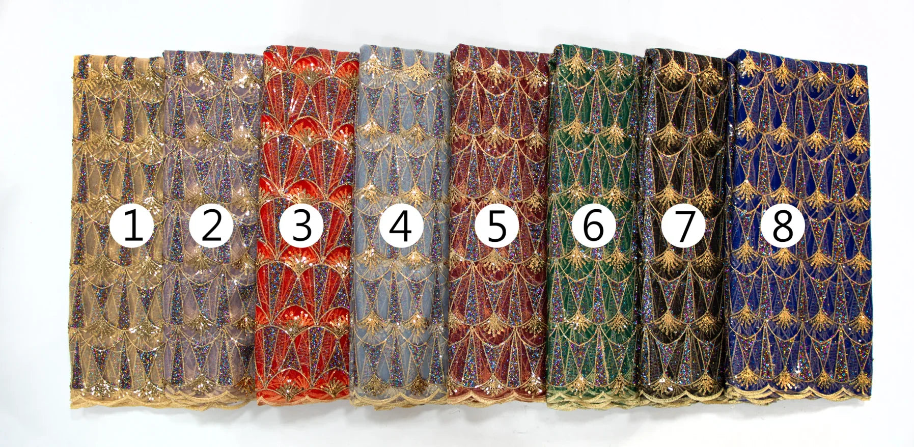 Elegant Kalume high-quality African lace fabric with intricate sequins, measuring 5 yards, ideal for upscale wedding and party dress designs.