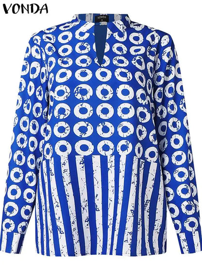 Luxurious Plus Size 5XL VONDA Casual Outfit showcasing a chic Striped Shirt with Elastic Pants, perfect for various occasions including parties and office wear.