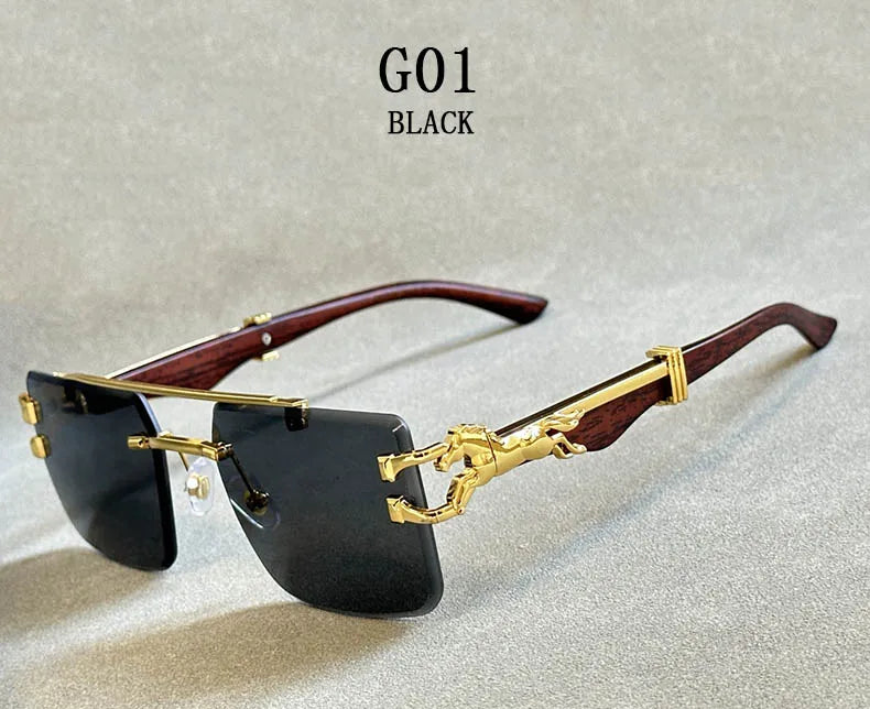 Luxury square rimless sunglasses for men and women, featuring trendy UV400 gradient lenses and modern design.