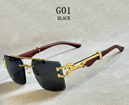 Luxury square rimless sunglasses for men and women, featuring trendy UV400 gradient lenses and modern design.