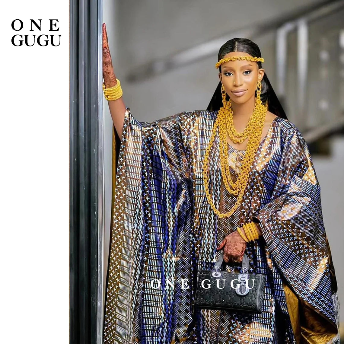 Stylish one-size fits all traditional African Dashiki gown, showcasing luxurious cotton fabric and exquisite detailing.