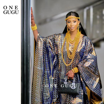 Stylish one-size fits all traditional African Dashiki gown, showcasing luxurious cotton fabric and exquisite detailing.