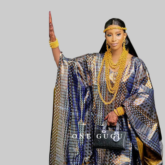 Luxurious African Dashiki Print Boubou gown dress featuring exquisite embroidery lace and sparkling stones, perfect for special occasions.