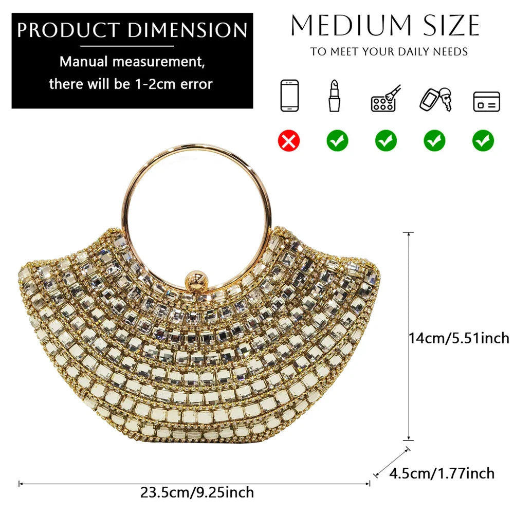 Matching gold handbag set included with Venus Chan high heel party shoes, featuring a sleek metal handle and chic design.