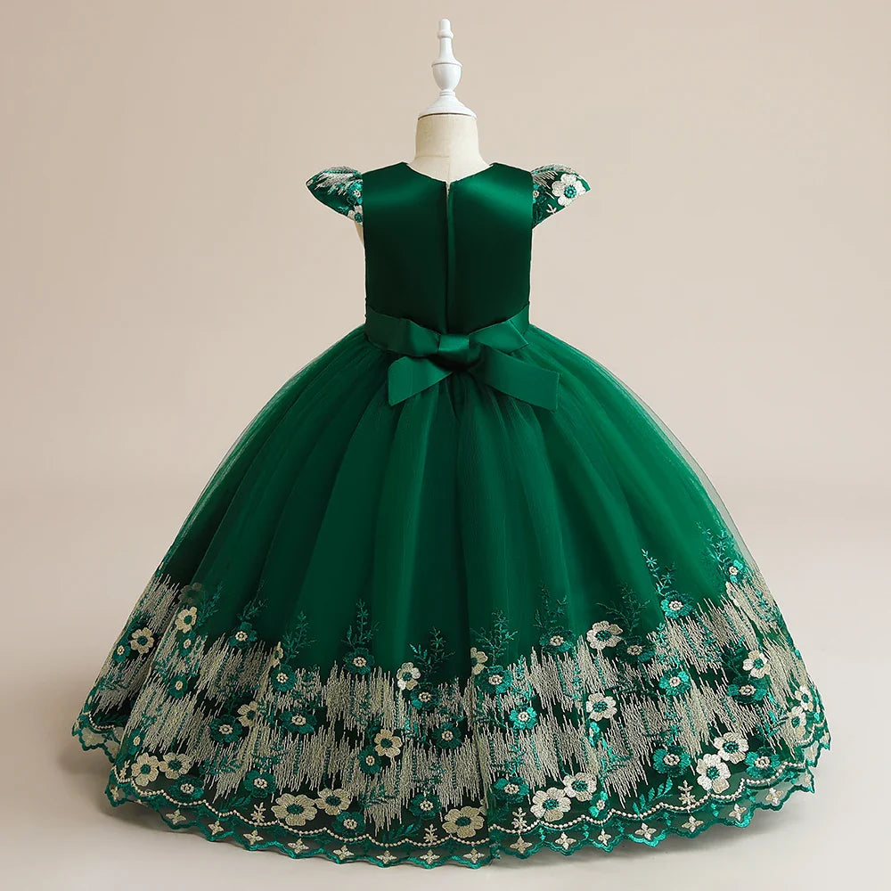 Graceful sleeveless floral dress for girls aged 4 to 12, showcasing a stunning ankle-length design fit for formal occasions.