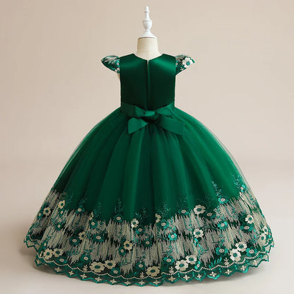 Graceful sleeveless floral dress for girls aged 4 to 12, showcasing a stunning ankle-length design fit for formal occasions.